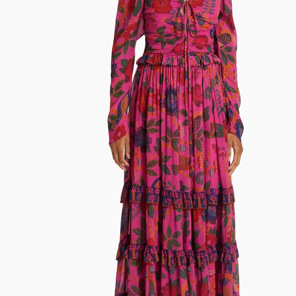 NWT Farm Rio Farm Rio's Sweet Forest  pink tier halter mushroom maxi dress - Picture 13 of 17
